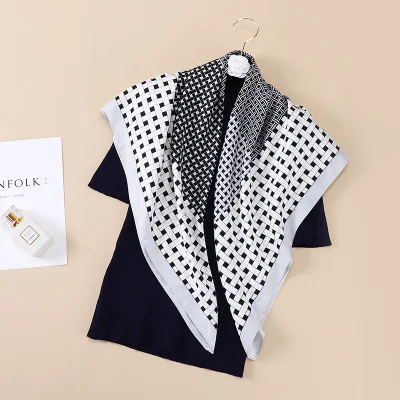 Wholesale Summer Fashion Satin Silk Scarf Ladies Custom Logo Digital Print Fake Silk Scarf for Women
