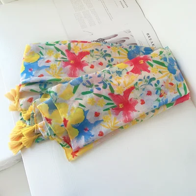  Scarf Women&prime; S Spring and Autumn Thin Section All-Match Multi-Function Hit Color Literary Cotton and Linen Silk Scarf Shawl Long Gauze Beach Towel