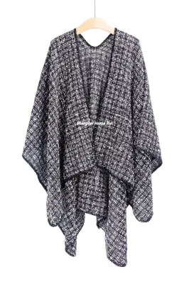 Home Rui Maufacturer Outerwear Spring Autumn Woman Warmth Apparel Accessory Boucle Cashmere Feel Tassel Wraps Grids Plaid Checks Cardigan Oversize Cloak Cape