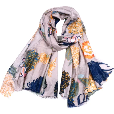 Lady&prime;s Fashion Floral Print Viscose Shawl Spring Autumn Muffler Textured High Quality Fabric Wrap Wrap Soft Hijab Scarf