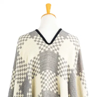 Lady Fashion Outfit Fall Winter Woven Plus Batwing Classic Color Block Binding Cozy Wrap Contrast Scottish Plaid Checks Thick Cape Shawl Stola Coat Cloak Poncho