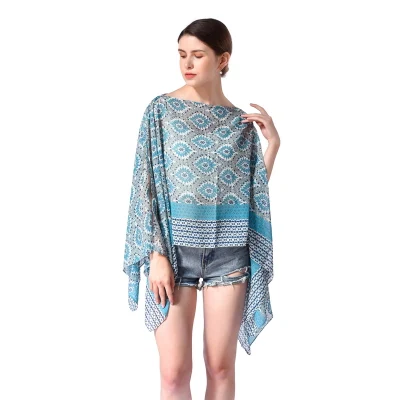 Custom Ladies Beach Chiffon Shawl Wrap Poncho with Button