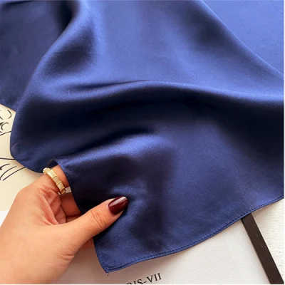 Spring Summer Women 35 Inches Navy Satin Silk Hair Wrap Scarf