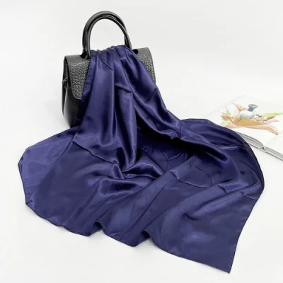 Spring Summer Women 35 Inches Navy Satin Silk Hair Wrap Scarf