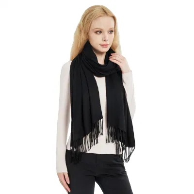All Season Ladies Medium Thickness Black Pashmina Wool Shawls and Cape Wraps