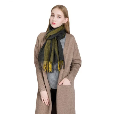 Customized Simple High-End Shawl Stripedwomen Pure Wool Scarf