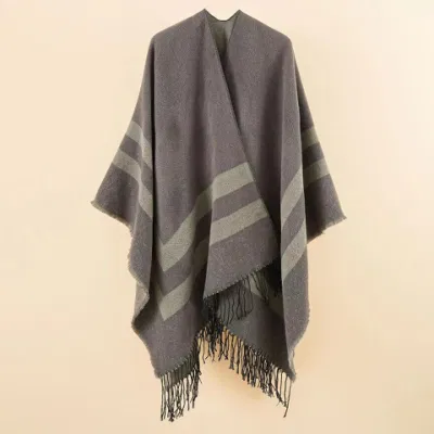 Women Fashion Six Colors Stripes Warn Cape/Poncho Geomerty Scarf/Shawl/Kimono Soft Scarf with Tassles Girls with Comfortable Touch