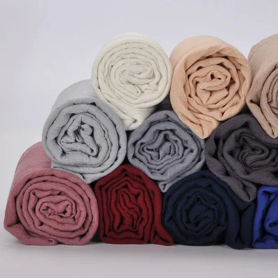New Women Plain Color Cotton Blended Muslim Hijab Soft Simple Design Burrs Lady Cotton Head Scarf