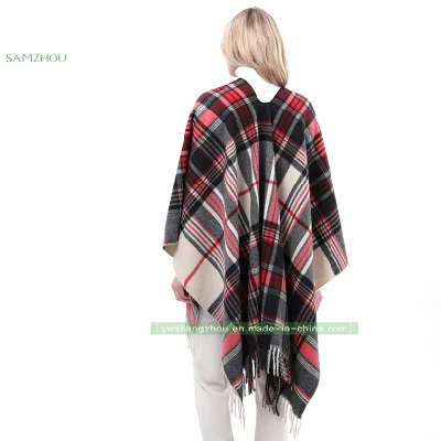 Jacquard Western Plaid Cape Fashion Scarf Lady Cashmere Slit Shawl Winter