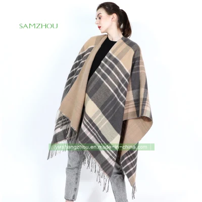 Western Classic Plaid Cape Fashion Scarf Lady Cashmere Shawl Winter