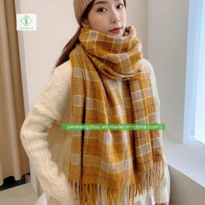 Fashion Plaid Cashmere Shawl Long Lady Scarf with Tassel Winter