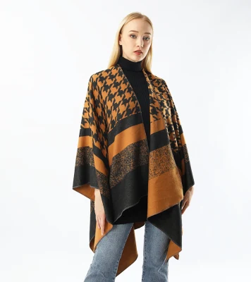 Winter Blanket Cape Women Poncho Striped Cape Shawls Knitted Leopard Shawl