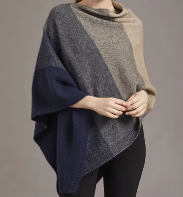 Ladies Fashion Pure Rws Merino Wool and Cashmere Knitted Ombre Poncho Apparel Accessories