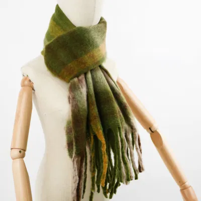 Fluffy Luxury Designer Plaid Winter Warm Wool Soft Thick Oversize Shawl Wholesale Knit Ladies Scarves