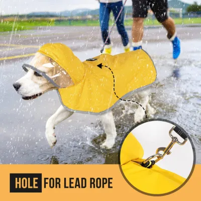 Bestone Dog Raincoat, Adjustable Dog Rain Jacket Clear Hooded Double Layer, Waterproof Dog Poncho with Reflective Strip Straps and Storage Pocket