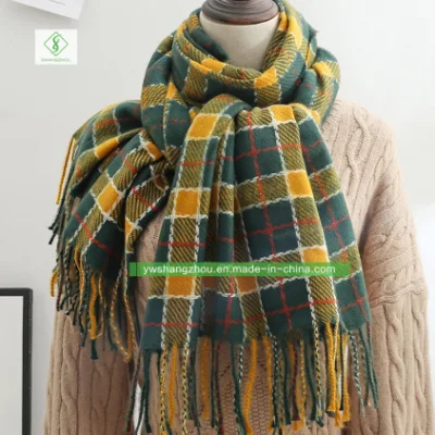 Fashion Plaid Cashmere Shawl Long Lady Scarf with Tassel Winter