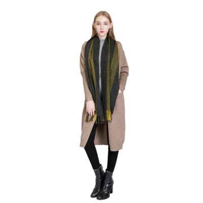 Customized Simple High-End Shawl Stripedwomen Pure Wool Scarf