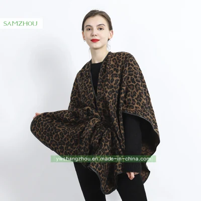 Customized Houndstooth / Leopard Jacquard Western Cape Fashion Lady Cashmere Shawl Winter