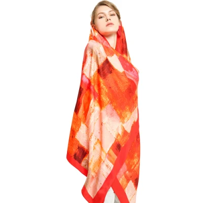  Large Hijab Scarves for Women Fashion Geometric Print Silk Feeling Twill Scarf Female Rectangular Graffito Print Shawls Head Scarfs for Ladies
