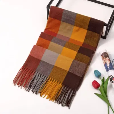 Check Colourful Cotton Big Plaid Winter Unisex Cashmere Feel Soft Scarf