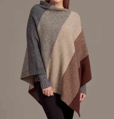 Ladies Fashion Pure Rws Merino Wool and Cashmere Knitted Ombre Poncho Apparel Accessories