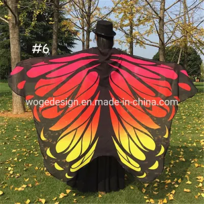 Wider Wings Halloween Festivals Wrap Shoulders Lady Cape Dress Accessories Print Chiffon Polyester Butterfly Shawl for Dancing Cosplay