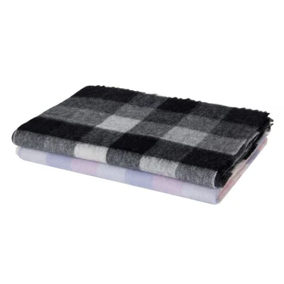 Simple and Classic Plaid Wrap with Tassels Pure Wool Women Scarf