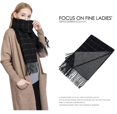 Newest 100% Wool Double-Sided Striped Scarves Winter Warm Wool Plaid Women&prime;s Scarves