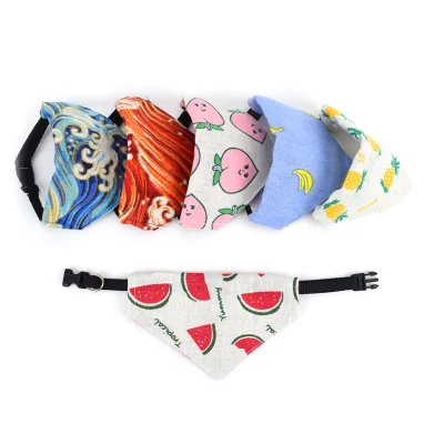 Printed Soft Linen Double Layer Adjustable Pet Bandana Scarf
