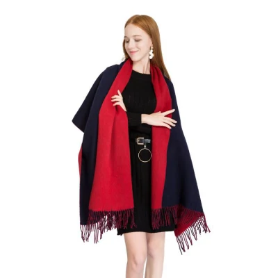 Winter Solid Color Simplicity Style Ladies Pink Wool Scarf Warm Tassel Shawl
