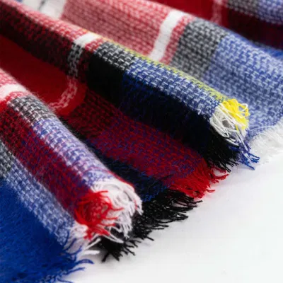 Wholesaler Outerwear Apparel Accessory Women Spring Winter Blue Short Fringe Checks Grid Tartan Warm Pashmina Windowpane Beach Headwear Blanket Scarf Shawl