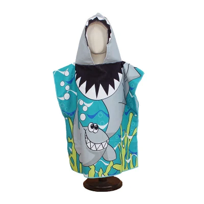 Wholesale Polyester Quick-Dry Shark Mermaid Beach Bath Towels Hooded Poncho for Children and Kids