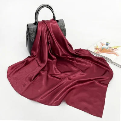 Trendy Womens Silk Like Neck Scarf Burgundy Head Wrap Sleeping Scarfs