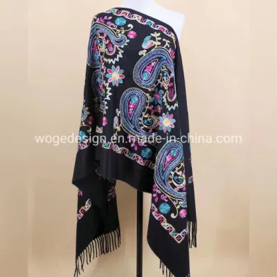 Yiwu Woge Ladies Echarpe Tippet Embroidered Paisley Floral Pashmina Shawl for Winter