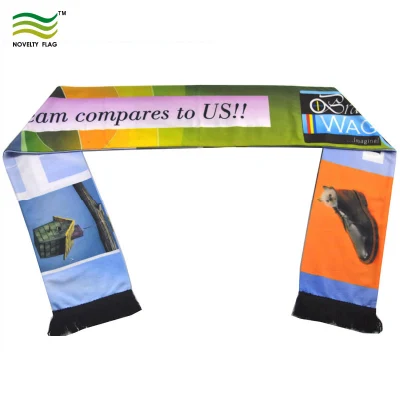 Custom Printed 100% Acrylic Knitted Jacquard Half and Half Football Fan Supporter Silk Satin Fashion Long Scarf