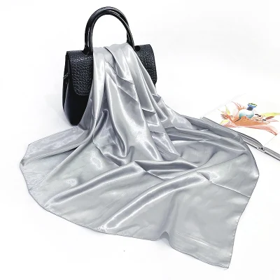 Spring Summer Women 35 Inches Navy Satin Silk Hair Wrap Scarf
