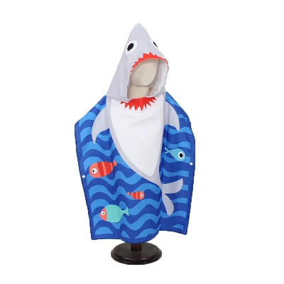 Wholesale Polyester Quick-Dry Shark Mermaid Beach Bath Towels Hooded Poncho for Children and Kids