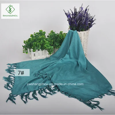 2018 Lady Fashion Square Satin Cotton Plain Scarf with Tassel