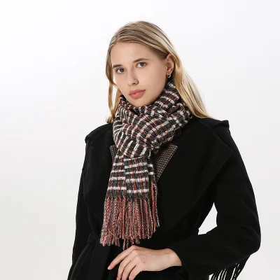 Trendy Winter Warm Plaid Long Scarf with Tassel