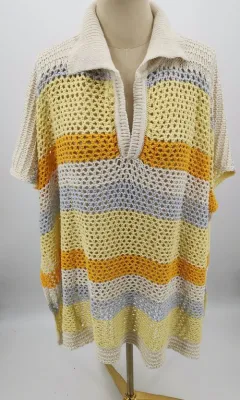 Summer Leisure Stripe Luxury Poncho Shawls Knit Crochet Ponchos with Short Sleeve