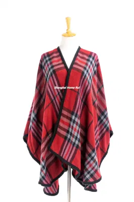 Manufacturer Outfit Fall Winter Lady Fashion Plus Large Batwing Classic Multi Block Tassel Cozy Wraps Nova Scottish Plaid Checks Sweater Cape Poncho Pallium