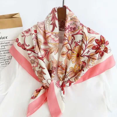 New Spring Summer Custom Design Fashion Floral Hair Band Lady Square Silk Scarf