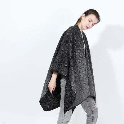 Autumn and Winter Fashion Knitted Ponch Scarves Black Thick Hotsale Women Shawls