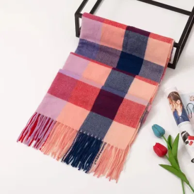 Check Colourful Cotton Big Plaid Winter Unisex Cashmere Feel Soft Scarf
