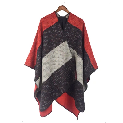 OEM Big Stripe Acrylic Poncho Shawl Woven Casual Simple Stripe Women Shawl
