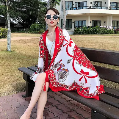 Bohemian Style Women Summer Daily Floral Fashion Large Vacation Shawl Scarf