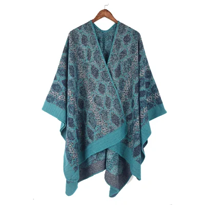 Fashion Vintage Geometric Knitting Pattern Winter Thick Warm Women Woven Poncho Shawls