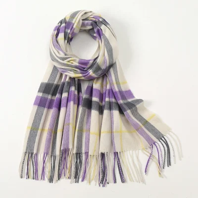 OEM Fashionable Luxury Brand Wool Tartan Shawl Winter Women Plaid Scarf