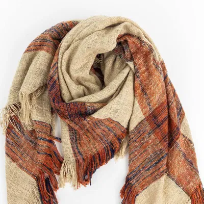Wholesaler Outerwear Apparel Accessory Women Spring Winter Camel Long Fringe Checks Grid Tartan Warm Pashmina Windowpane Beach Headwear Blanket Scarf Shawl
