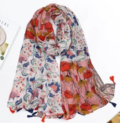 Flowers Wholesale Distributor Women Spring Beach Scarves Fashion Design Lady Elegant Luxury Slap-up Head Wrap Long Scarf for Ladies Accessories